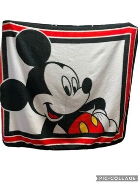 Vintage Nemcor Mickey Mouse Snap Button Blanket 5x4 Red Black White Wearable